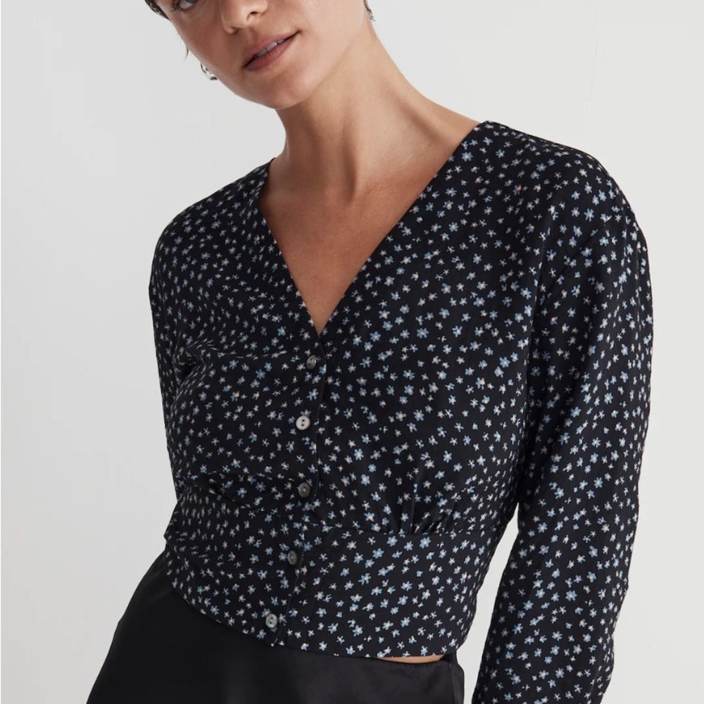 Madewell V Neck Button Down Top in Blue Floral